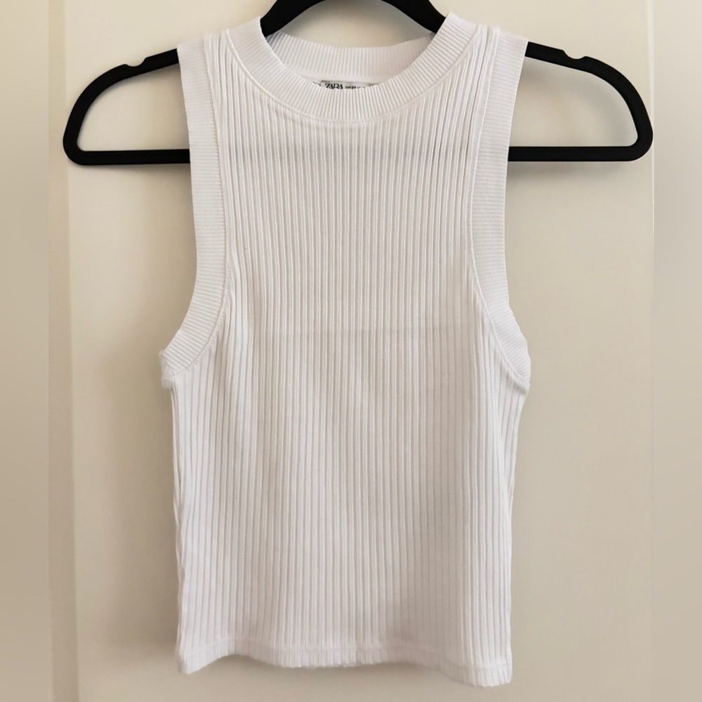Zara White Ribbed Tank Top